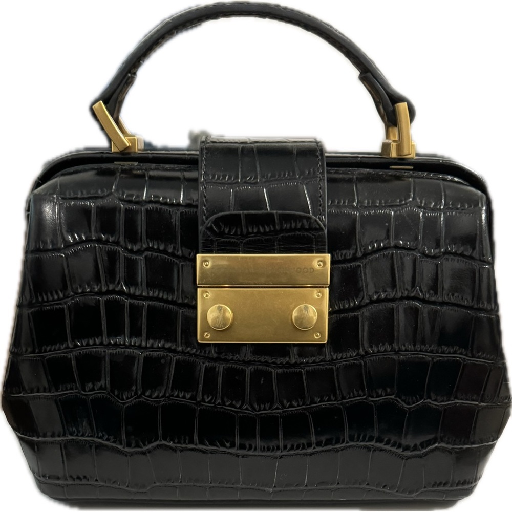 Black Brandon Blackwood alligator print Elizabeth Dr bag in black- brass